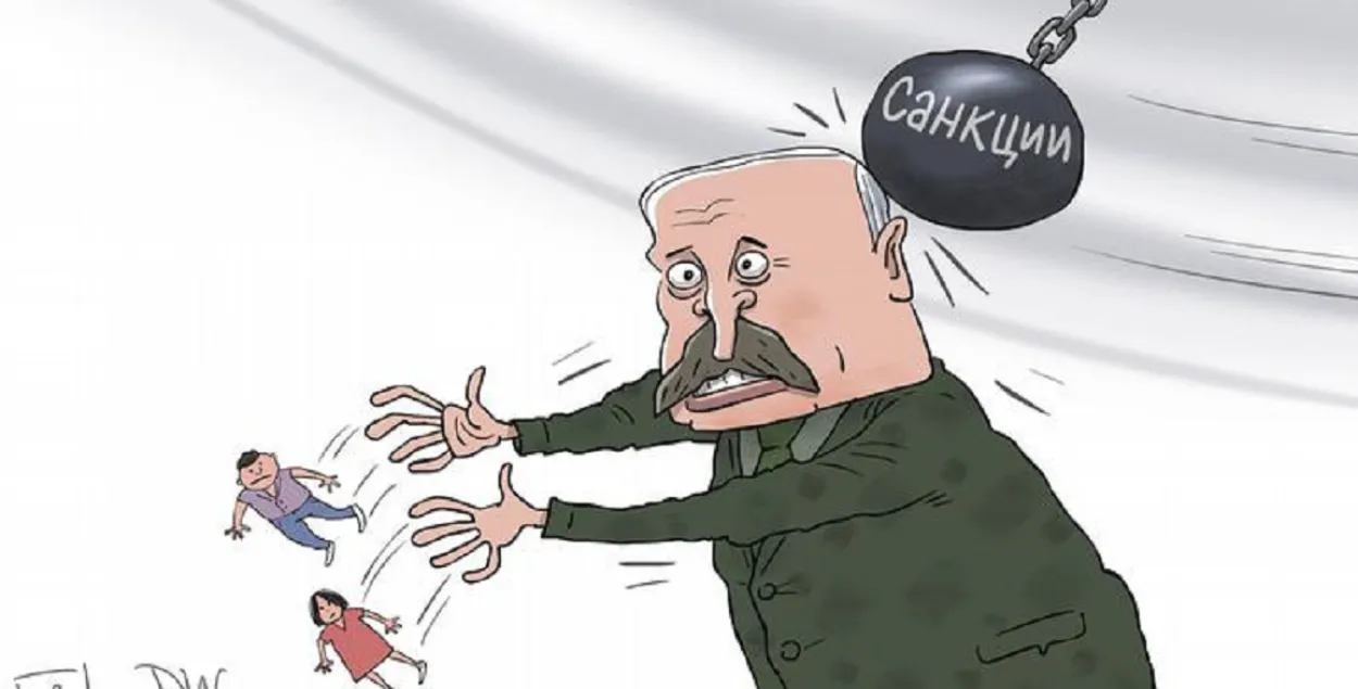 Угроза новых санкций "за внутреннюю ситуацию и поддержку России" / Карикатура dw.com
