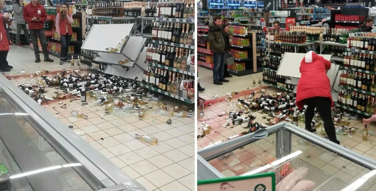 Фiяска года: у мінскай краме абрынуліся палічкі з алкаголем