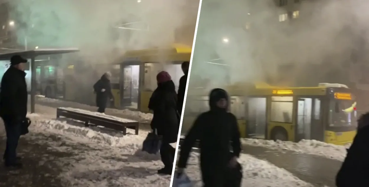 Аўтобус МАЗ гарыць у Мінску
