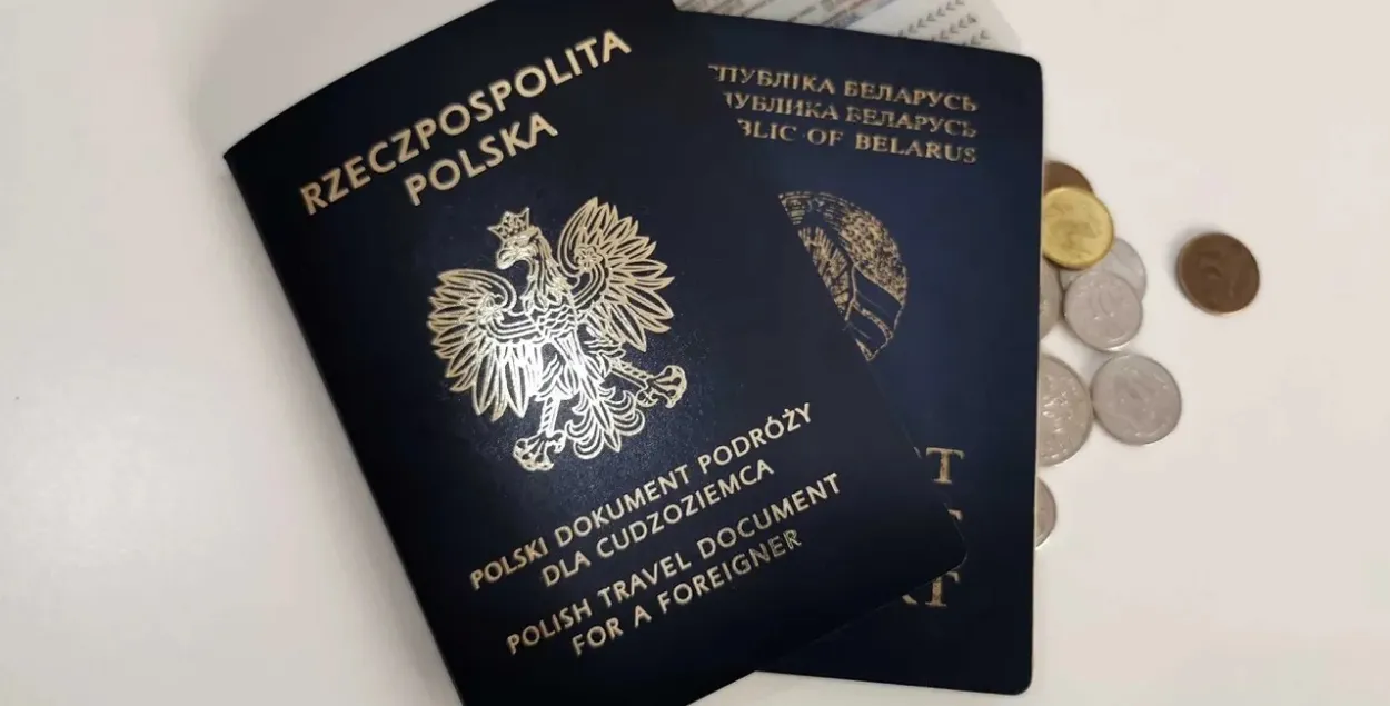 A Polish travel document for a foreigner and a Belarusian passport
