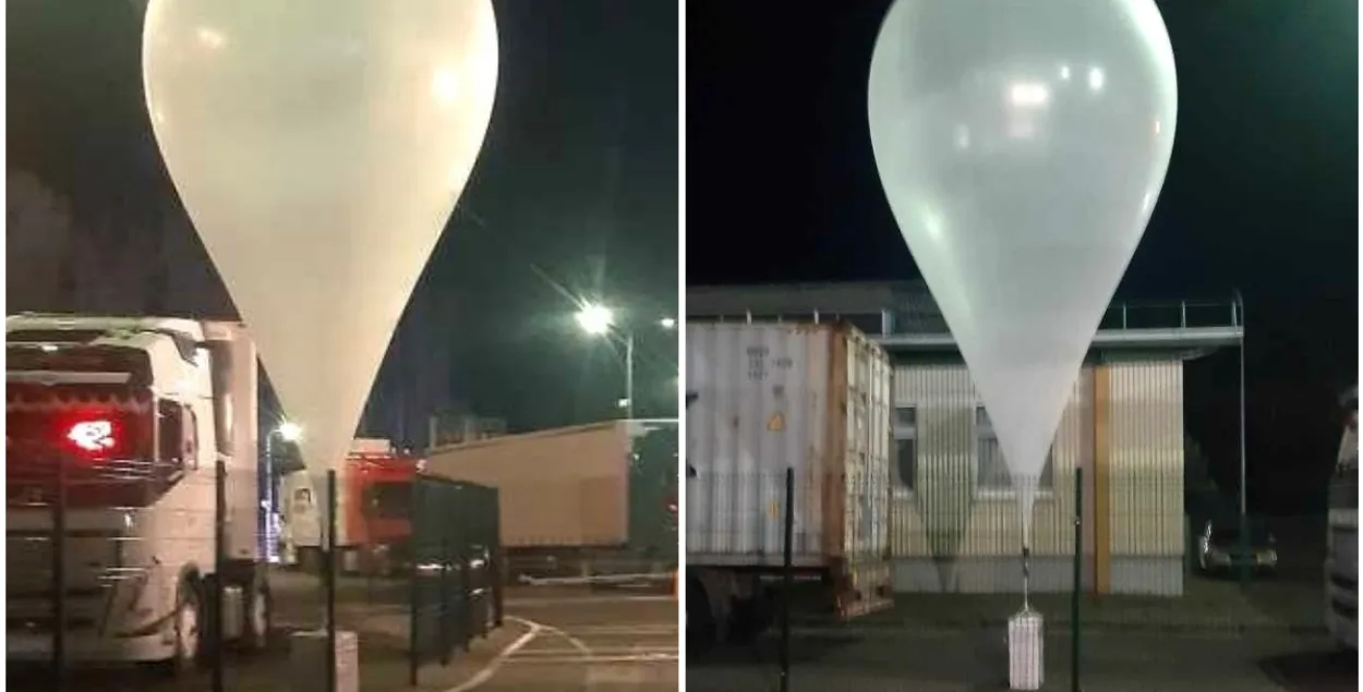 A weather balloon with smuggled cigarettes at a Lithuanian border crossing
