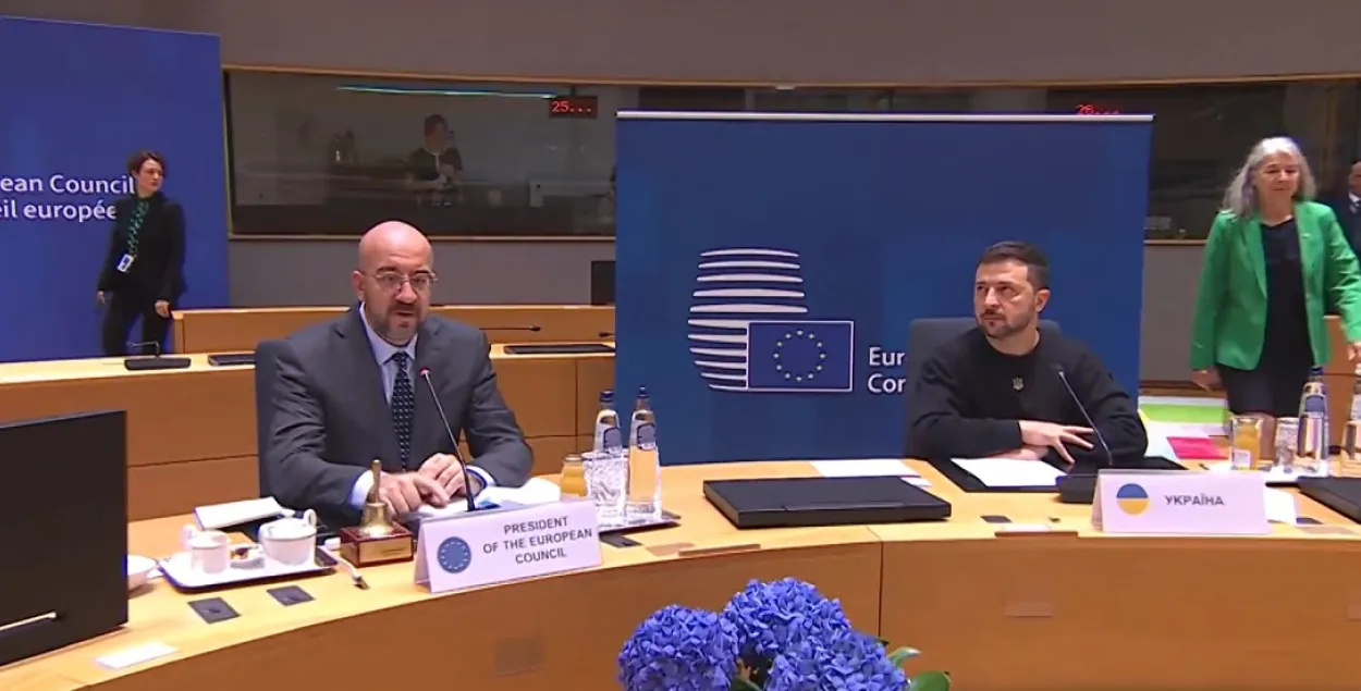Кіраўнік Еўрасавета Шарль Мішэль і Уладзімір Зяленскі
