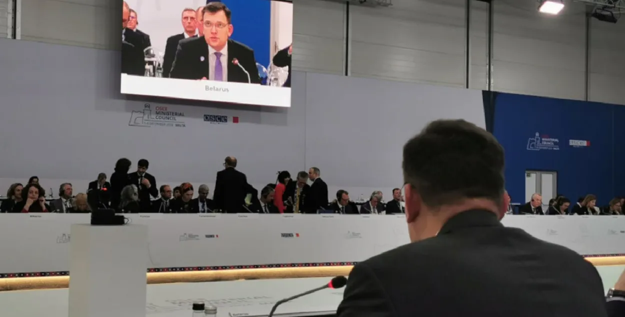 Юрий Амбразевич произносит речь на Мальте
