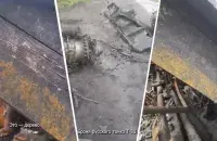 Деревянная броня российского танка / @belwarriors
