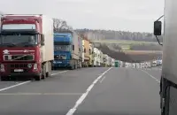A line of trucks at the border
