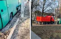 Аўтобус давялося выцягваць з ямы
