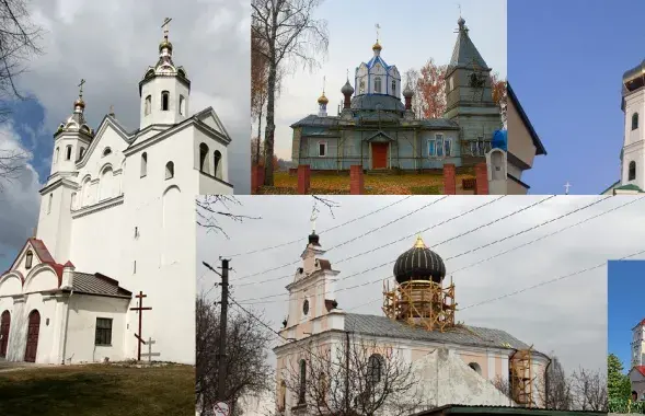 Калаж з "адрэстаўраваных" храмаў.