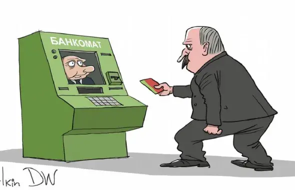 Аляксандр Лукашэнка і яго залежнасць ад расійскай падтрымкі / Карыкатура dw.com

