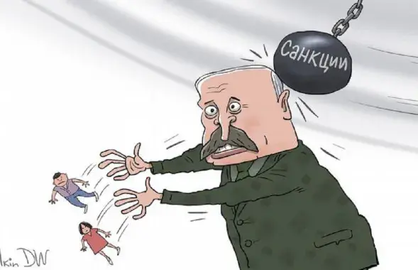 Пагроза новых санкцый "за ўнутраную сітуацыю і падтрымку Расіі" / Карыкатура dw.com
