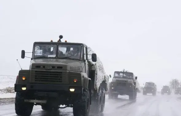 Калона беларускай ваеннай тэхнікі, люты 2023-га / Ілюстрацыйнае фота t.me/modmilby/
