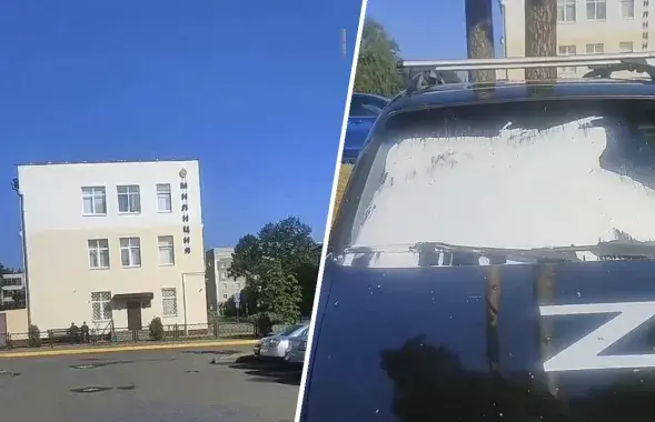 Автомобиль стоял на парковке возле милиции / Коллаж Еврорадио
