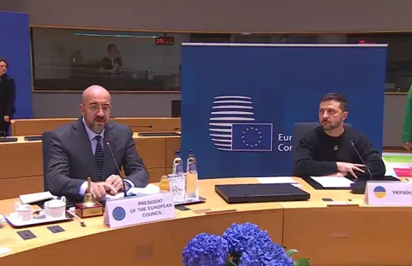 Кіраўнік Еўрасавета Шарль Мішэль і Уладзімір Зяленскі
