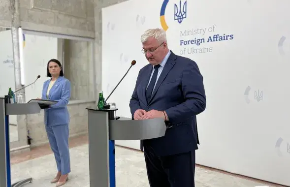 Святлана Ціханоўская і кіраўнік МЗС Украіны Андрэй Сібіга

